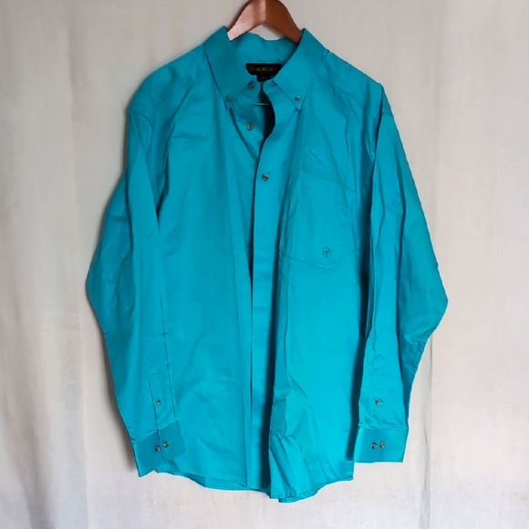 Ariat Turquoise Cotton Long Sleeve Collared Button Up Size Extra Large - Picture 1 of 7